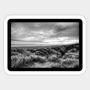 Mablethorpe Sand Dunes, Stormy skies, Black And White Sticker